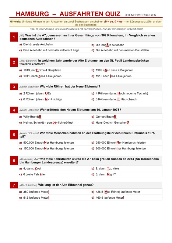 Quiz auf vier Seiten