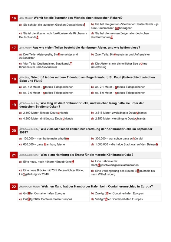 Quiz auf vier Seiten