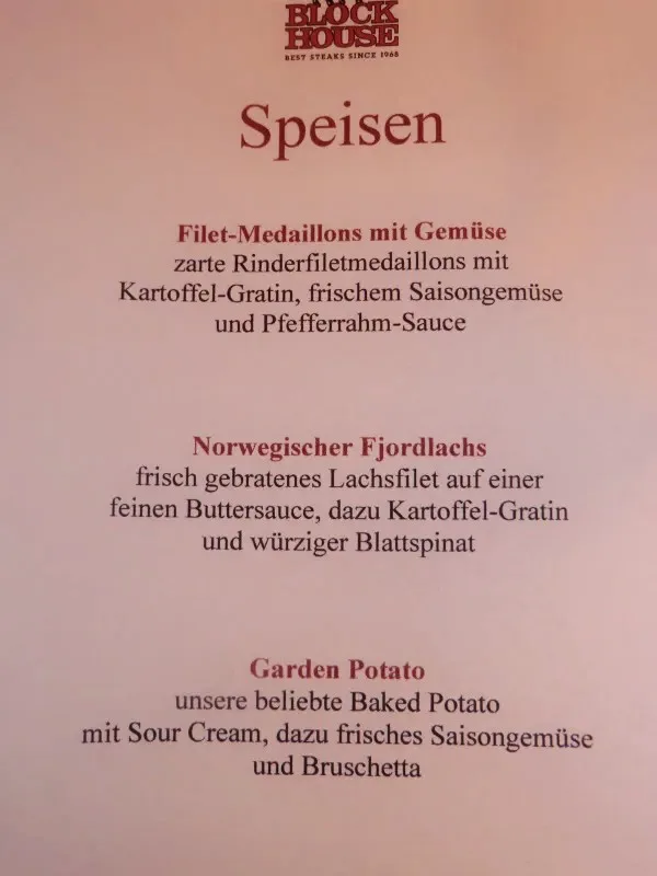 Speisekarte mit drei Tellergerichten