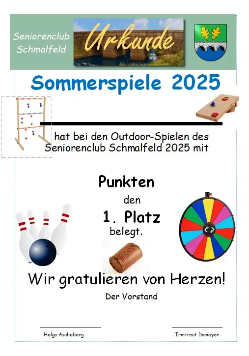 Die Urkunde zum Sommerfest